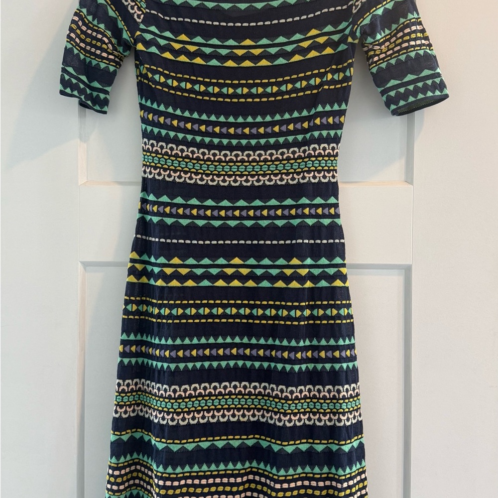 M by Missoni Black and Green Patterned Midi Dress